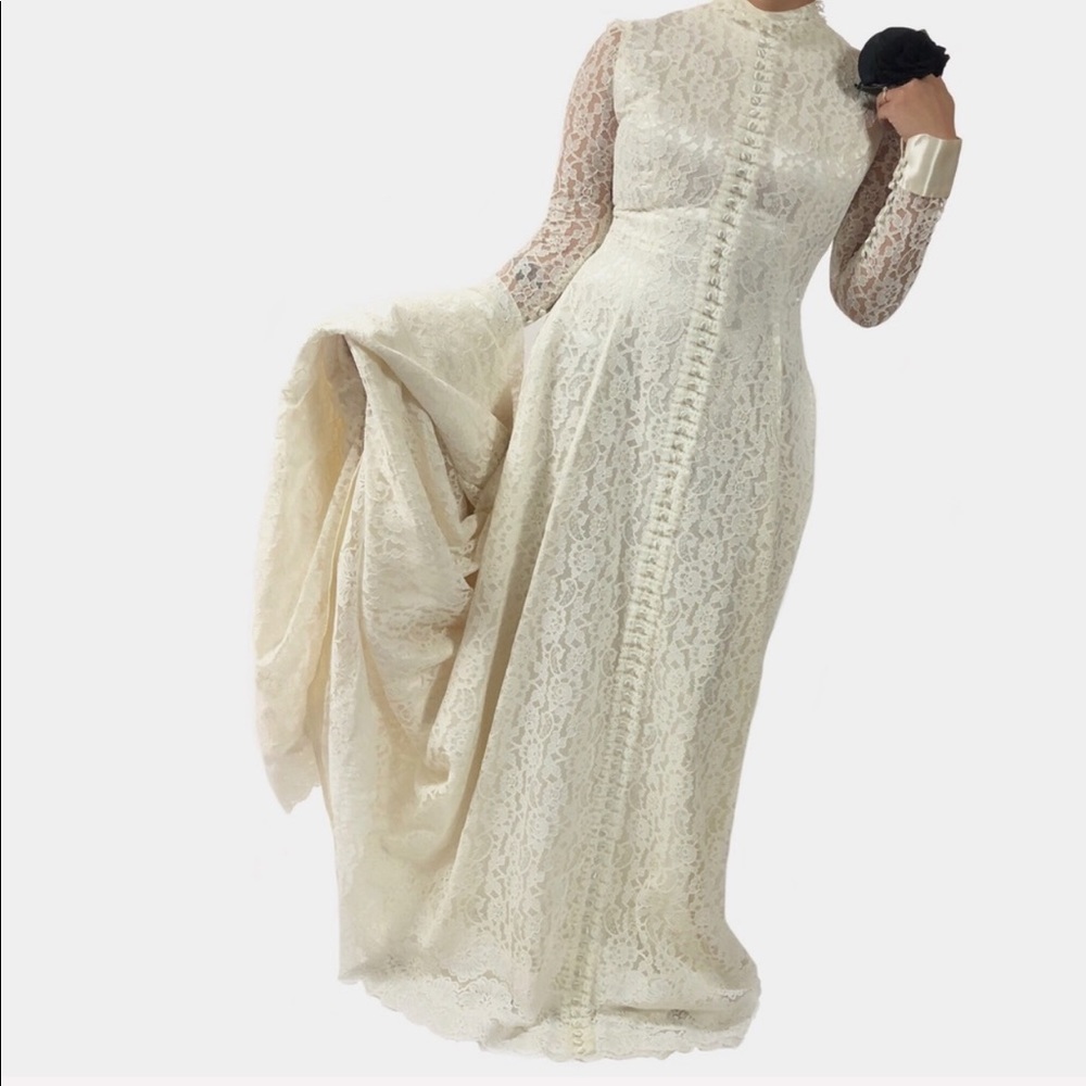 🚫SOLD•E✝️SY🚫 Vintage VICTORIAN Full Lace Wedding Dress TPIBS - Picture 2 of 8